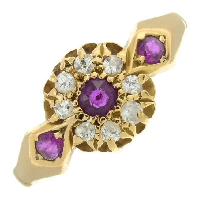 Mid 20th century ruby & diamond cluster ring