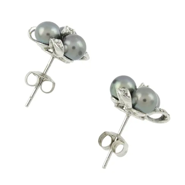 9ct diamond & cultured pearl stud earrings
