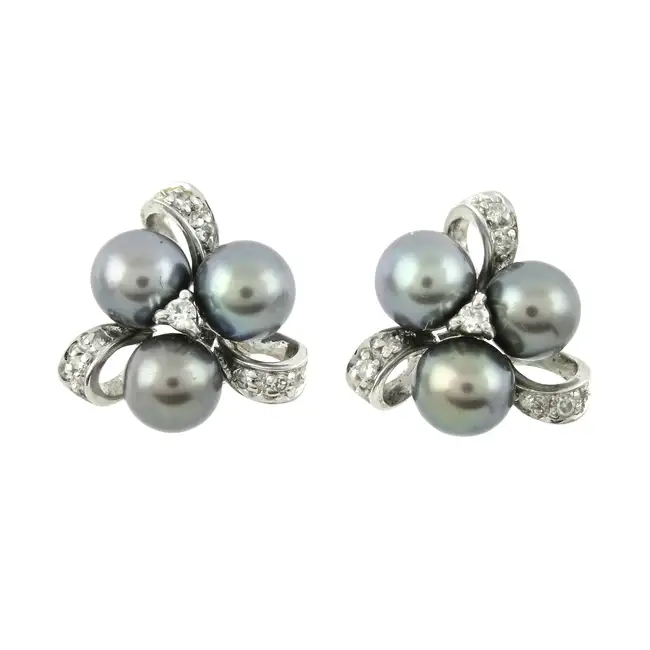 9ct diamond & cultured pearl stud earrings