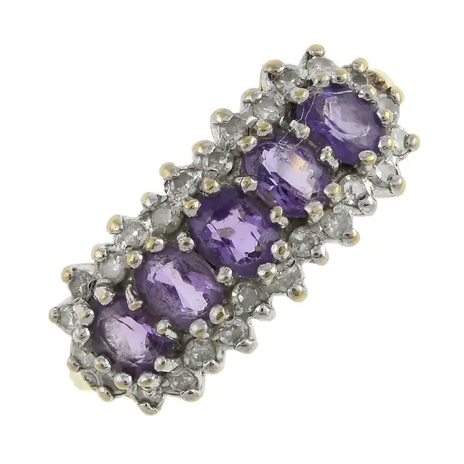 9ct gold amethyst & diamond dress ring