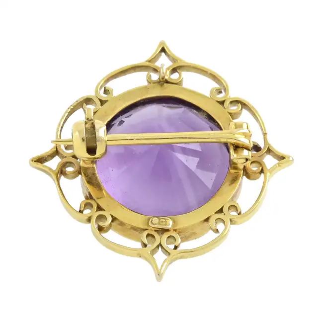 Early 20th 9ct gold amethyst brooch