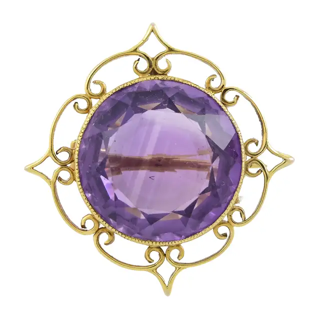 Early 20th 9ct gold amethyst brooch