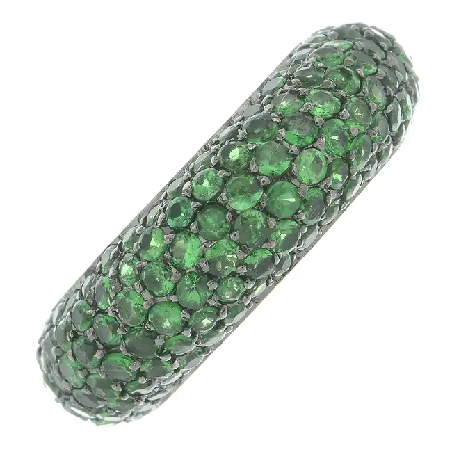18ct gold green garnet pavé band ring