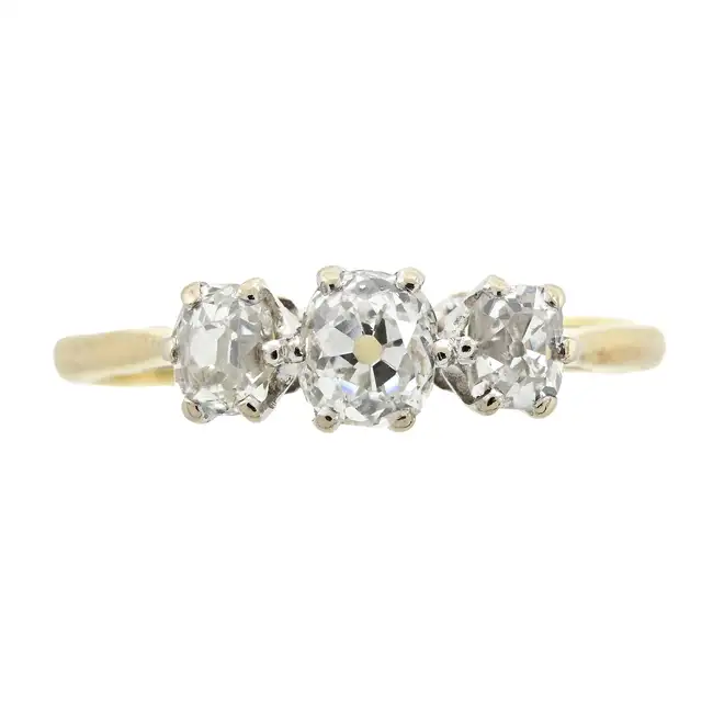 Graduated old-cut diamond three-stone ring