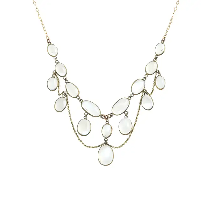 Early 20th century moonstone fringe necklace