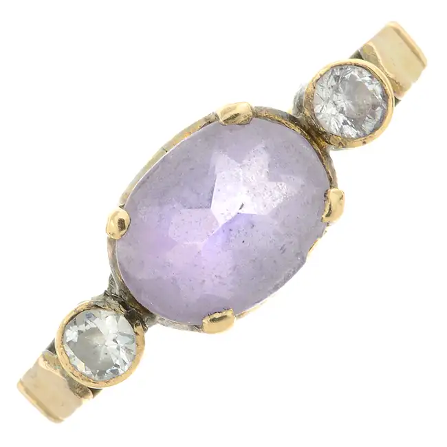 Amethyst & colourless gem ring