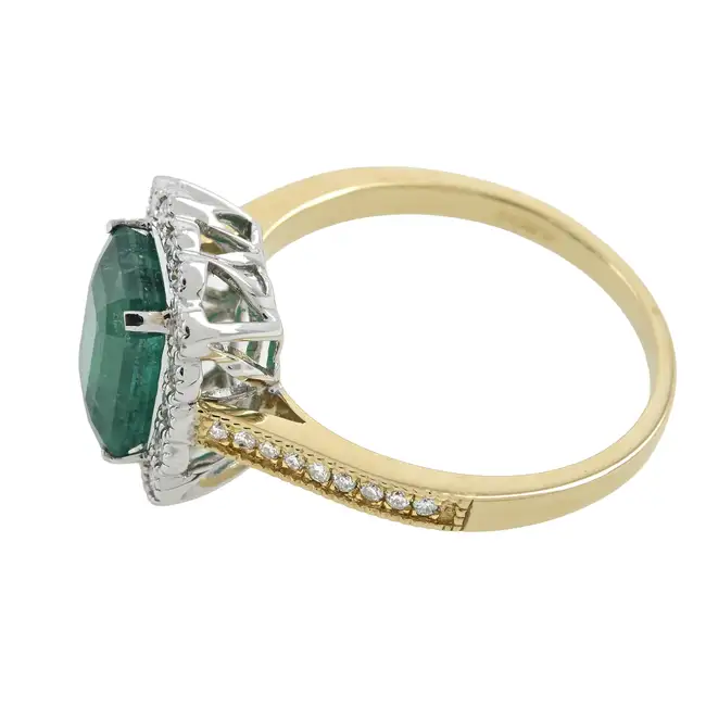 18ct gold emerald and diamond cluster ring