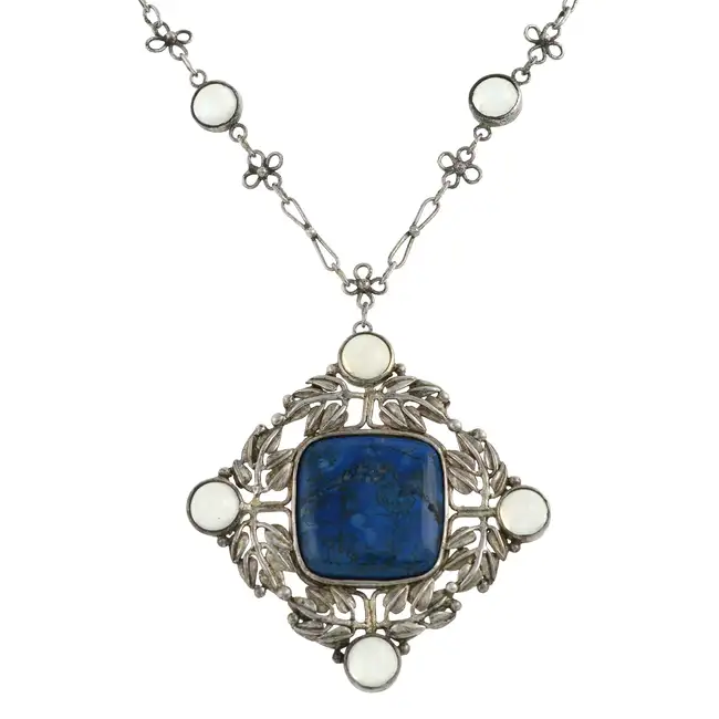 Early 20th moonstone & hardstone foliate necklace