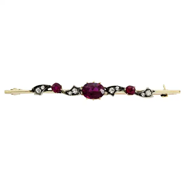 Victorian silver and gold ruby and diamond brooch