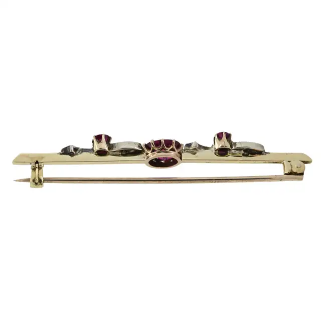 Victorian silver and gold ruby and diamond brooch