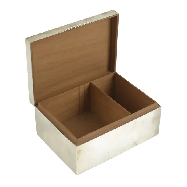 Silver mounted table cigarette box, wood lined  