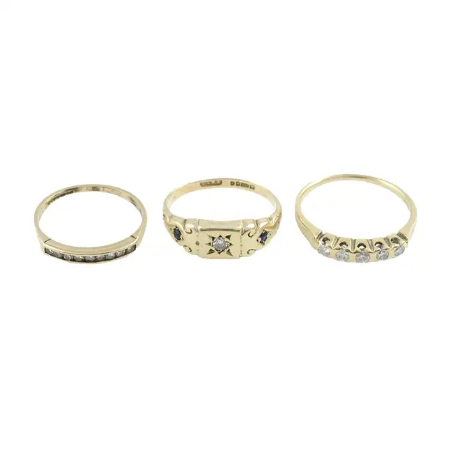Three 9ct gold diamond rings