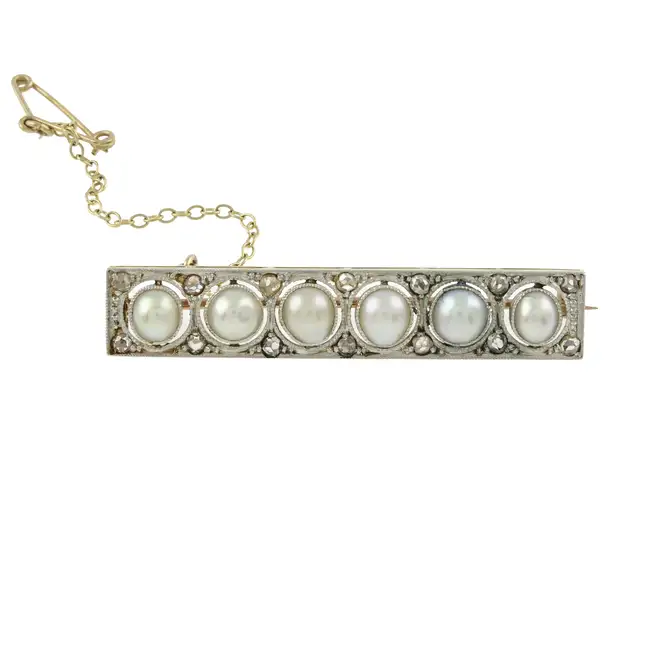 Early 20th c. split pearl & rose-cut diamond brooch