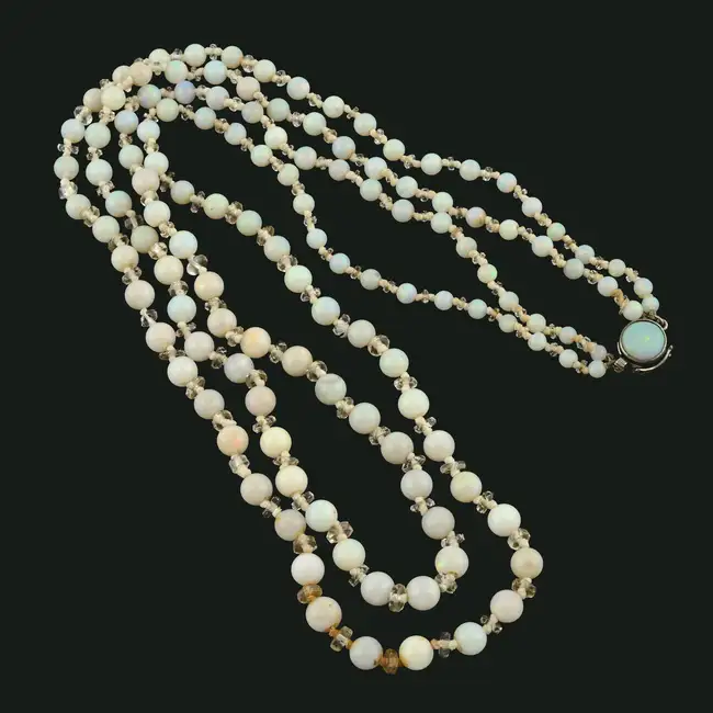 Opal & colourless gem two-row bead necklace