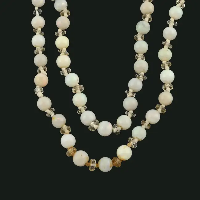 Opal & colourless gem two-row bead necklace
