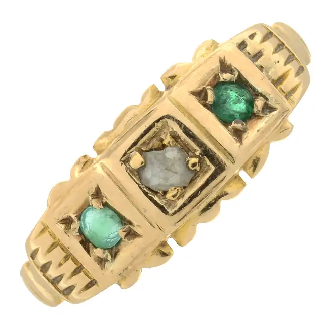 Victorian 15ct gold diamond & emerald ring