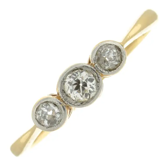 Mid 20th century diamond three-stone ring