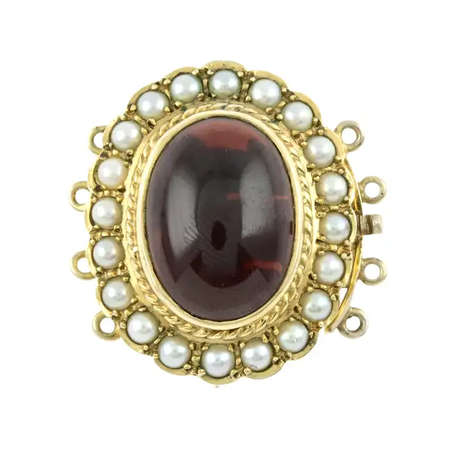 9ct gold garnet & split pearl clasp 