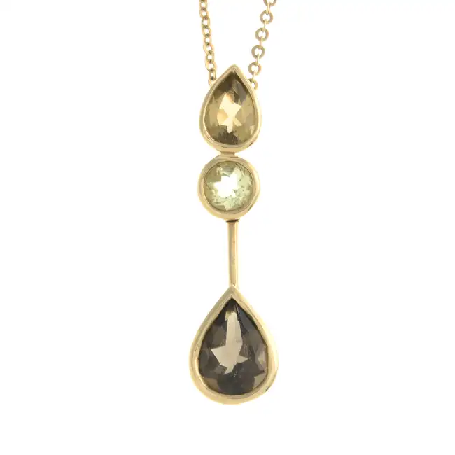 Smoky quartz, citrine & gem pendant, 9ct chain