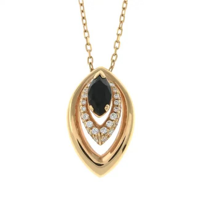 18ct gold black gem & diamond pendant, with chain