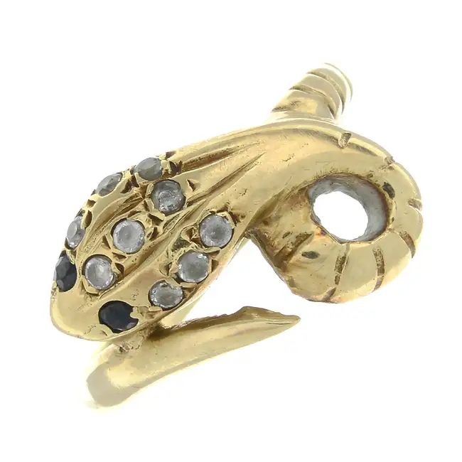 Sapphire & colourless gem snake ring