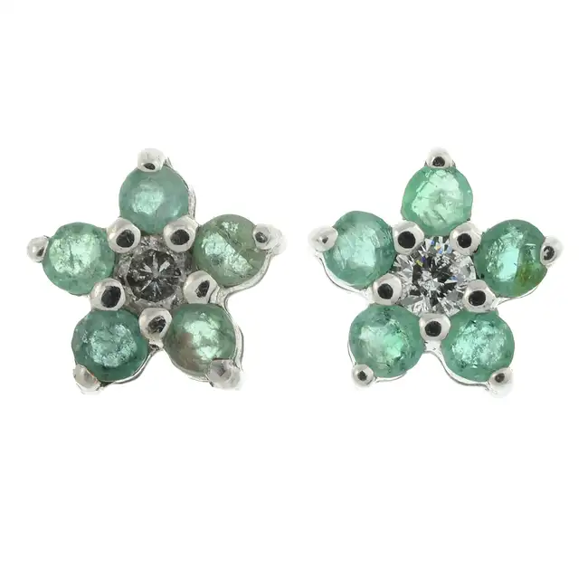 Emerald & diamond floral cluster earrings