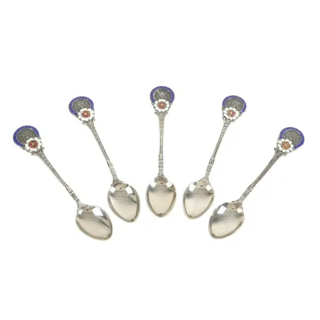 Golfing interest, five Sutton Coldfield Golf Club silver and enamel spoons (5)