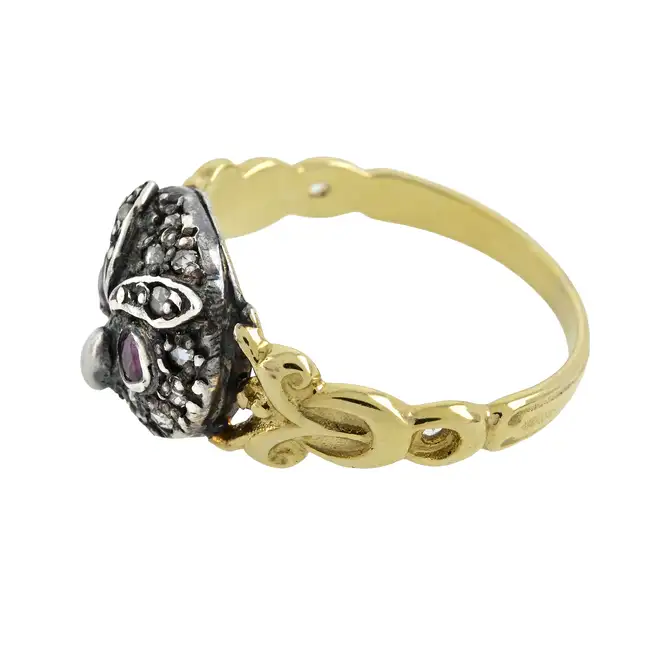 Diamond and ruby owl ring