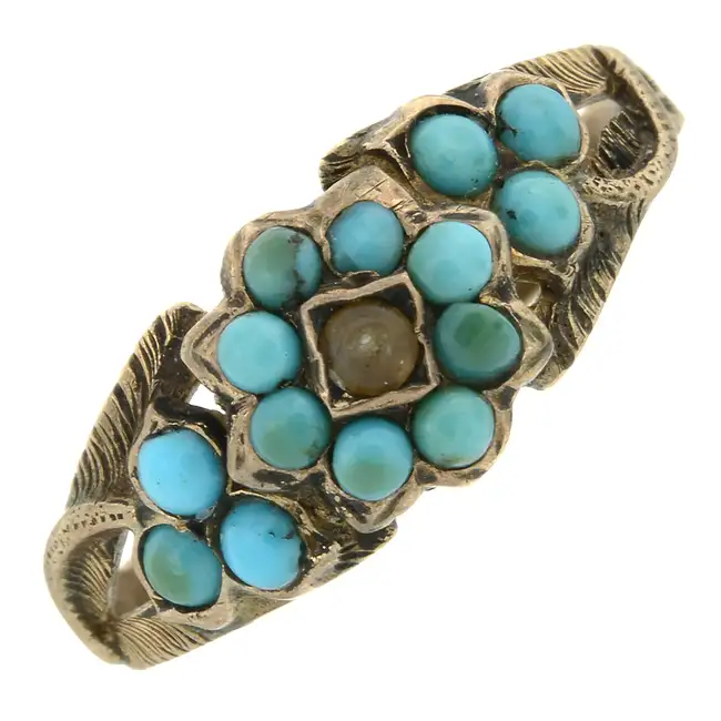 Late 19th century turquoise & split pearl ring