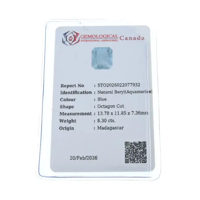 Rectangular-shape aquamarine, 8.30ct