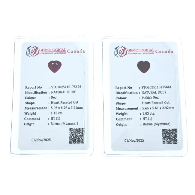 Two heart-shape rubies, 2.18ct