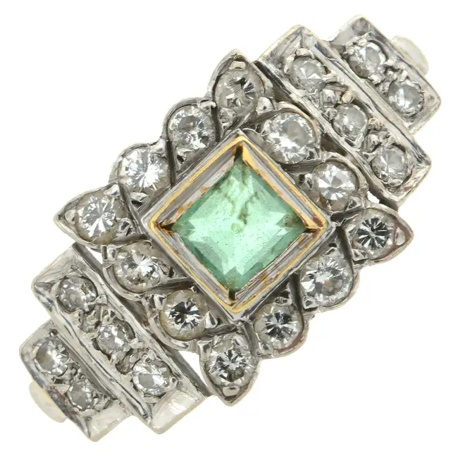 Mid 20th century emerald & diamond dress ring