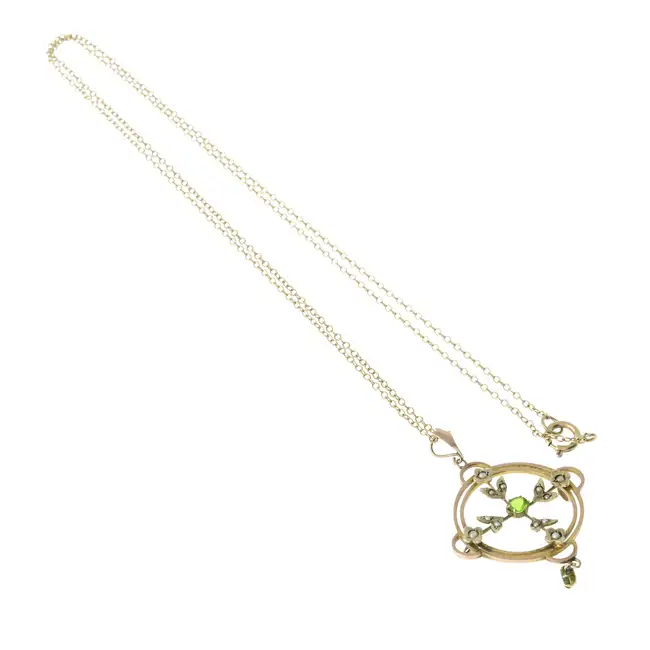 Early 20th seed pearl & gem pendant, with chain