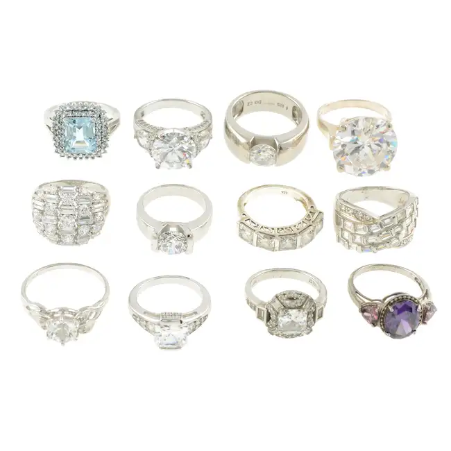 Twelve gem-set rings