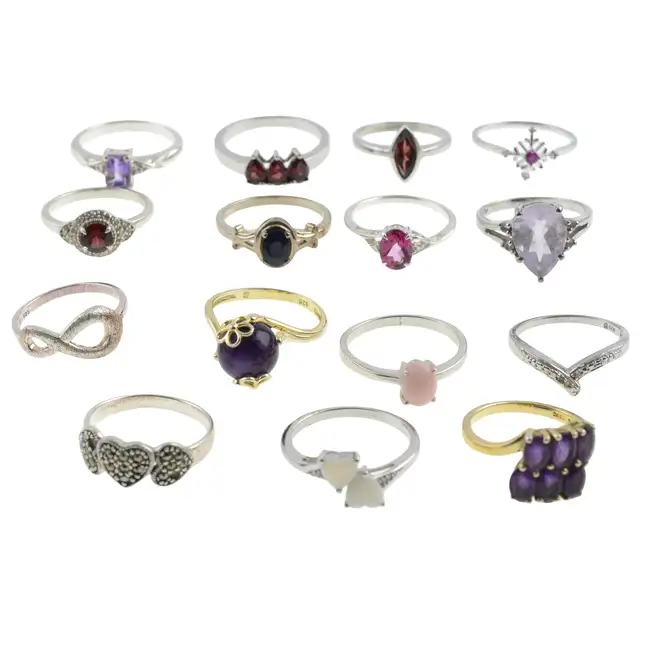 Fifteen gem-set rings