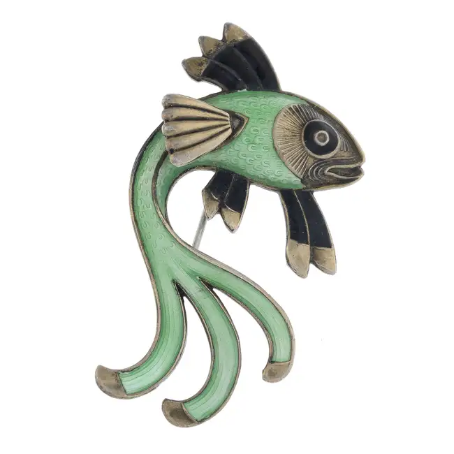 Mid 20th century enamel fish brooch, by Hans Myhre