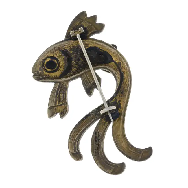 Mid 20th century enamel fish brooch, by Hans Myhre