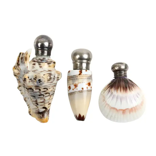 Three Victorian shell form scent bottles