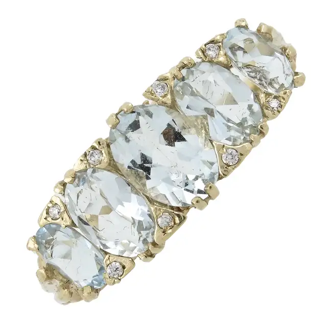 9ct gold aquamarine & diamond dress ring