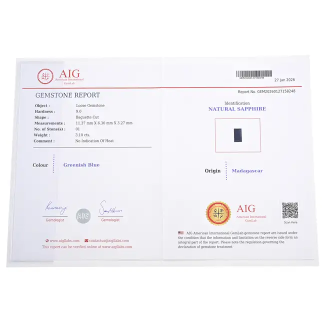 Rectangular-shape sapphire, 3.10ct. With report