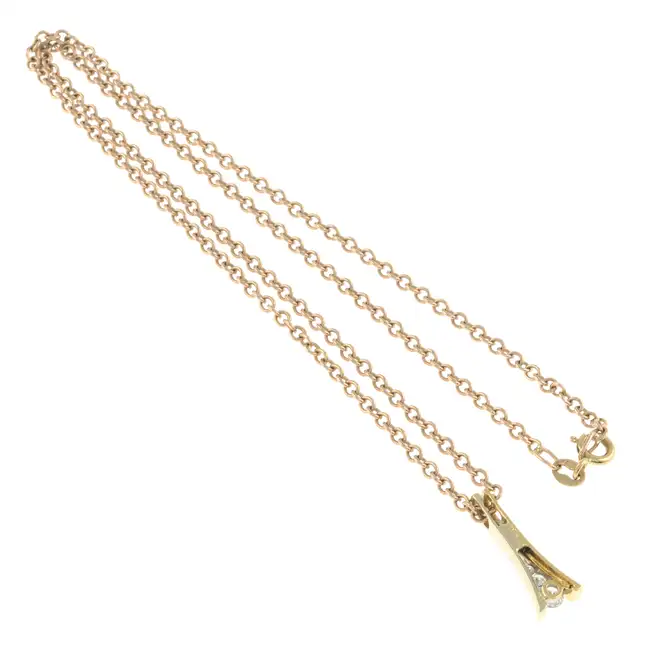 18ct gold diamond pendant, with 9ct gold chain