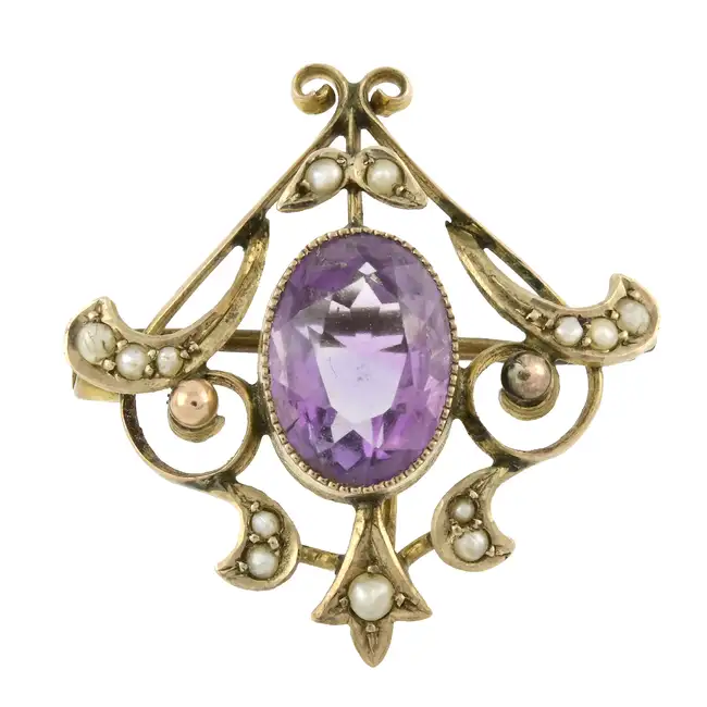 Early 20th century amethyst & split pearl brooch