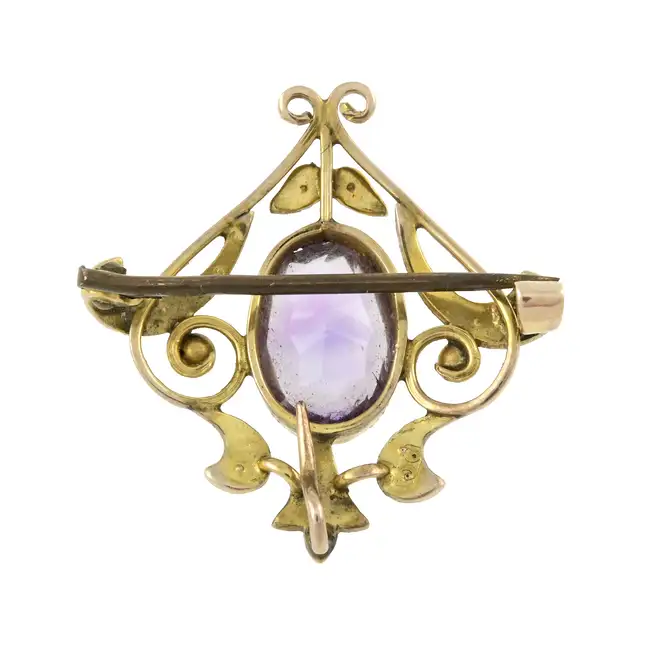 Early 20th century amethyst & split pearl brooch