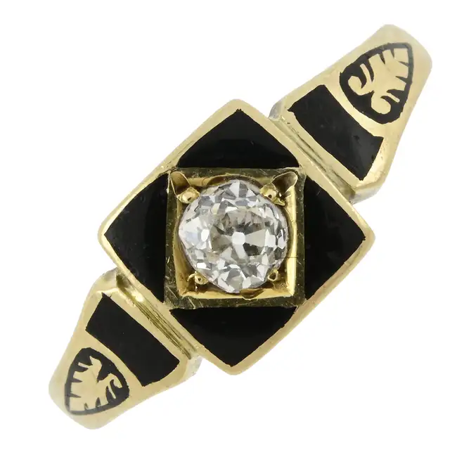 Late 19th century diamond & enamel mourning ring
