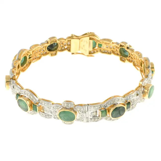 Emerald & diamond hinged bangle 