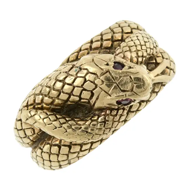 Mid 20th century 9ct gold ruby snake ring