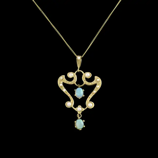 9ct gold opal & split pearl pendant, with chain