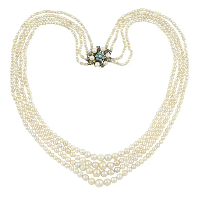 Graduated natural pearl four-row necklace