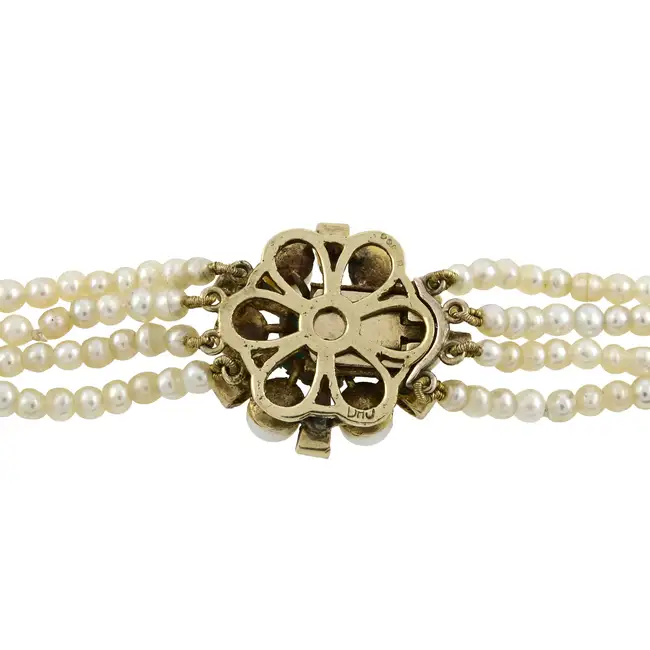 Graduated natural pearl four-row necklace