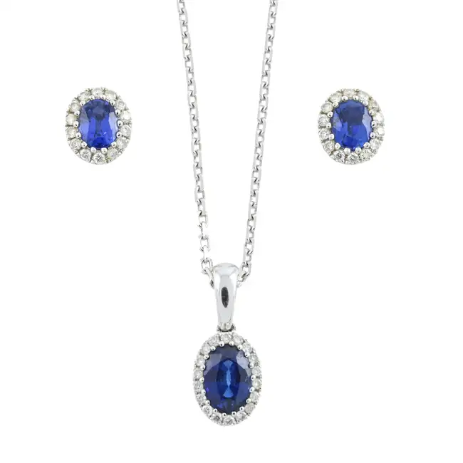 Sapphire & diamond cluster pendant & earrings